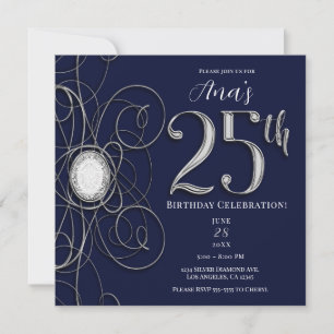 Invitation Saphir Bleu & Diamant Argent 25 25ème Anniversaire