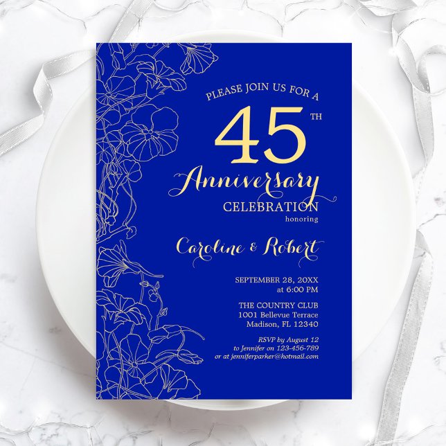 Invitation Saphir Or Floral 45e Anniversaire (Créateur téléchargé)