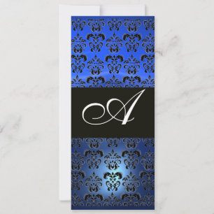 Invitation SAPHIRE BLEU ET DOMMASQUE NOIR MONOGRAM, blanc