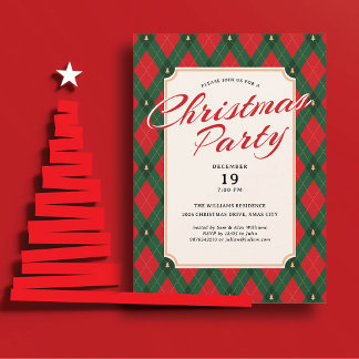 Invitation Sapin de Noël à motif écossais Argyle Rétro et let