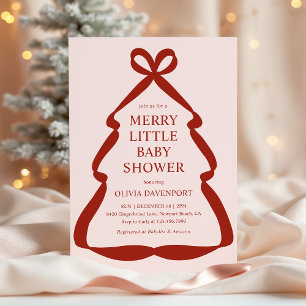 Invitation Sapin de Noël à Ruban Rouge Merry Little Baby Show