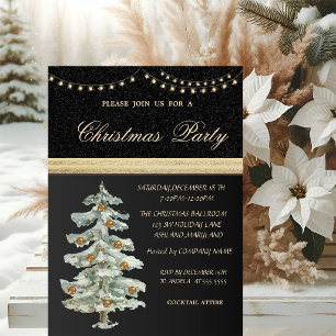 Invitation Sapin de Noël,Boules Dorées,Noir,Fête de Noël
