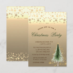 Invitation Sapin de Noël doré, Fête de Noël d'entreprise poin