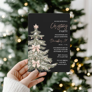 Invitation Sapin de Noël Élégant Rose et Noir