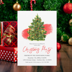 Invitation Sapin de Noël Élégant Rouge Blanc Fête de Fêtes