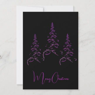 Invitation Sapin de Noël Fractal Violet Élégant sur Fond Noir