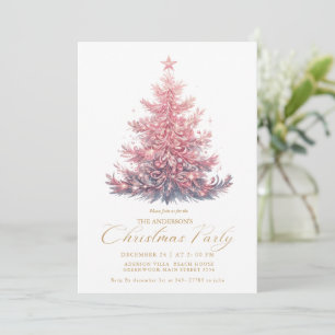Invitation Sapin de Noël hivernal élégant rose et or script