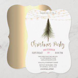 Invitation Sapin de Noël, Lumières Fête de Noël Or Doré