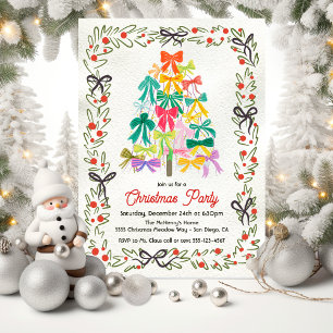 Invitation Sapin de Noël moderne à ruban pour fête