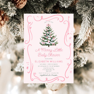 Invitation Sapin de Noël Rose Une Baby Shower Petite Fête Joy