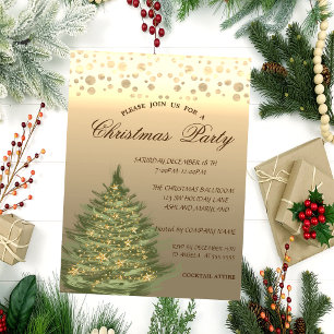 Invitation Sapin doré, Étoiles, Points  Fête de Noël