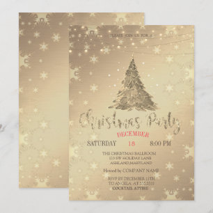 Invitation Sapin doré, Fête de Noël dorée