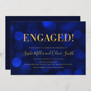 Invitation Sapphire Blue Bokeh Faux Gold Engagement Party