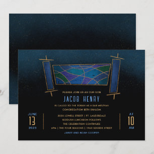 Invitation Sapphire Blue Mosaic Torah Scroll Bar/Bat mitzvah