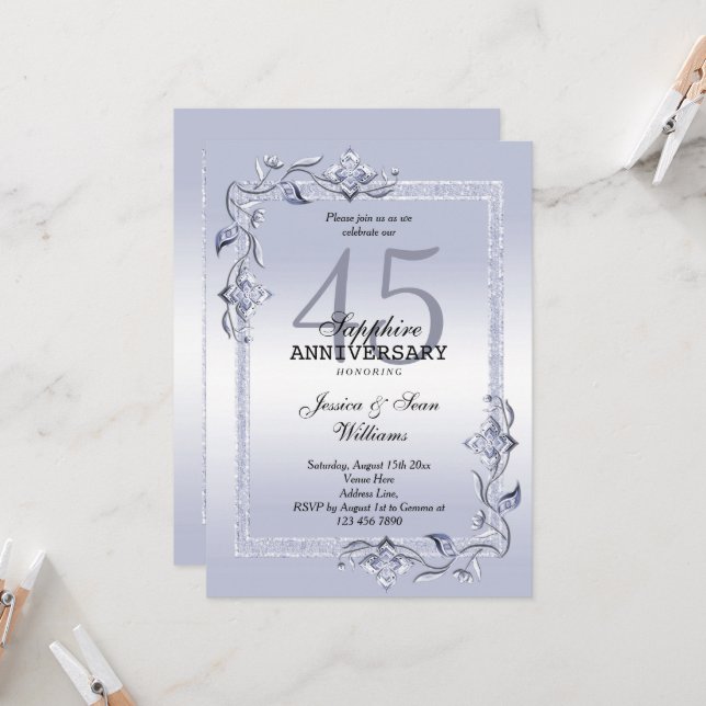 Invitation Sapphire Gem & Parties scintillant 45e anniversair (Devant/Arrière en situation)