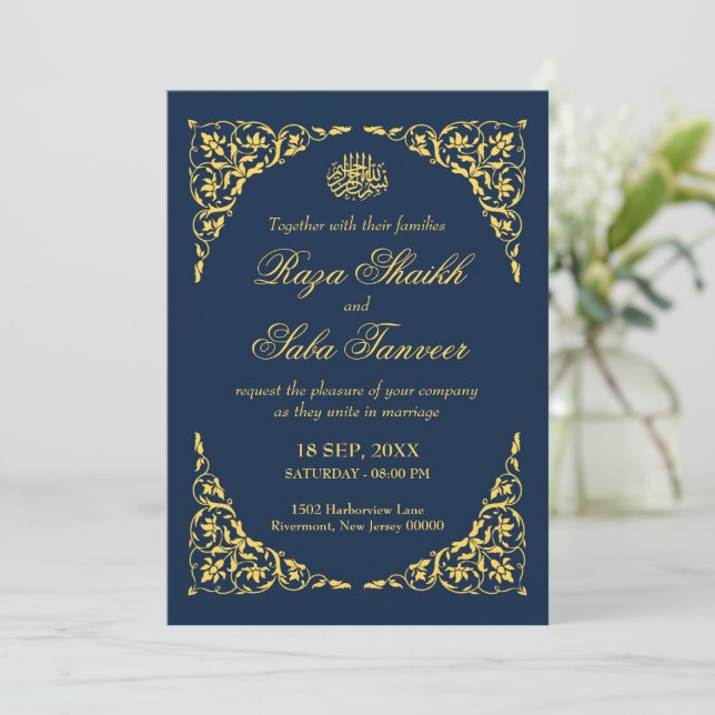 Invitation Sapphire Navy Islamic Wedding (Debout devant)
