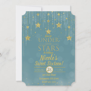 Invitation Sarcelle et Or Sous les Étoiles 16 ans Sucrés et S
