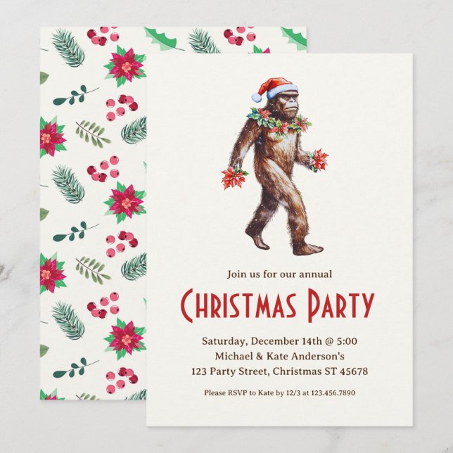 Invitation Sasquatch Big Foot à la fête de Noël du chapeau de (Devant / Derrière)