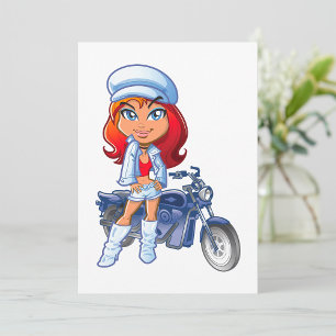 Invitation Sassy Biker Girl avec cheveux rouges et moto