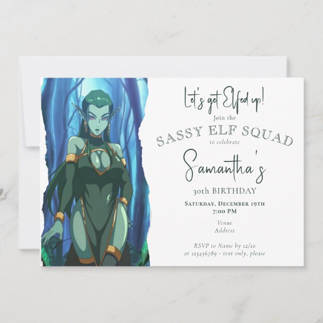 Invitation Sassy Elf Squad Adulte Fête Noël Anniversaire (Devant)
