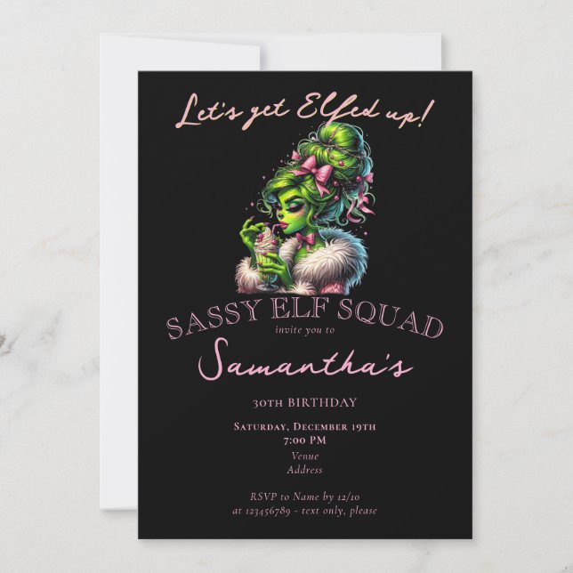 Invitation Sassy Elf Squad Noël Girls Night Out Anniversaire (Devant)