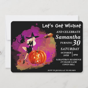 Invitation Sassy Halloween sorcière avec chat Anniversaire In