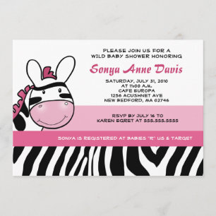 Invitation Sassy Pink Zebra Stripe Diva Baby shower 5x7 Invit