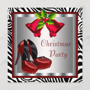 Invitation Sassy Red High Heel Shos Zebra Christmas Party