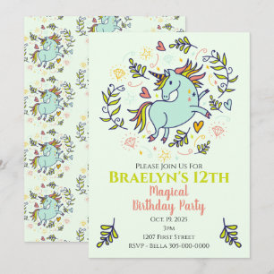 Invitation Sassy Unicorn Magique Anniversaire