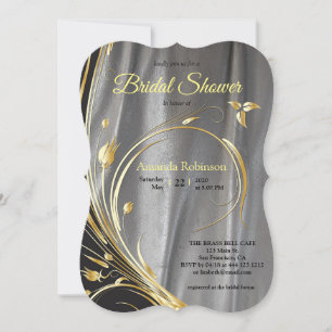 Invitation Satin argenté et Fête des mariées de fleur or