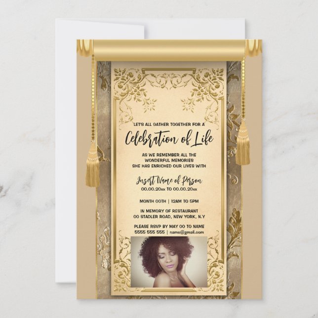Invitation Satin beige moderne tassels sepia photo (Devant)