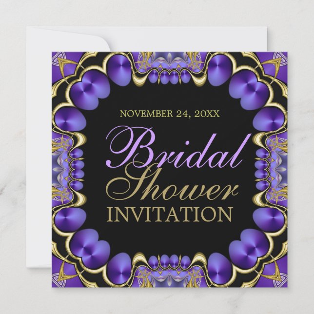 Invitation Satin Love Gold Fête des mariées violet (Devant)