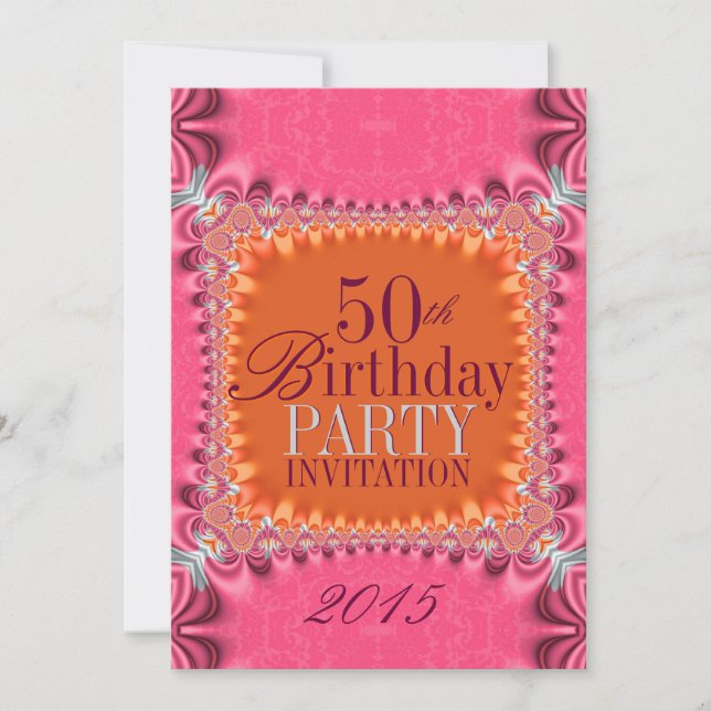 Invitation Satin Orange rose Damask 50e anniversaire Invitati (Devant)