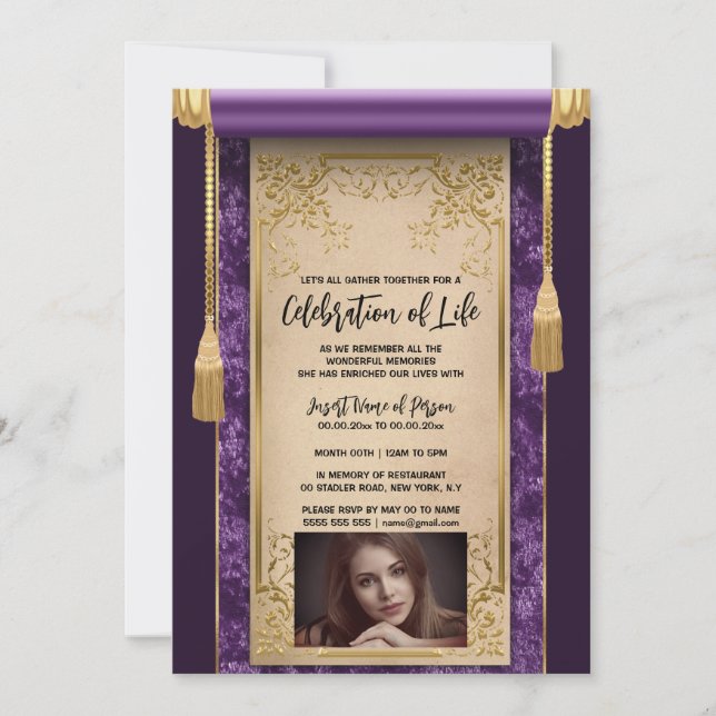 Invitation Satin violet moderne tassels sepia photo (Devant)