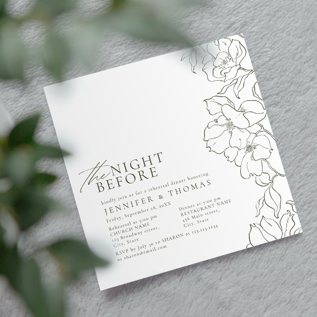 Invitation Sauge florale verte la nuit avant la répétition (Elegant hand drawn floral sage green rehearsal dinner invitations)