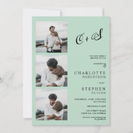 Invitation Sauge moderne vert décontracté initiales photo mar