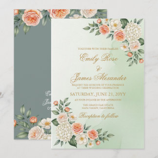 Invitation Sauge rustique et botanique aquarelle de pêche pou