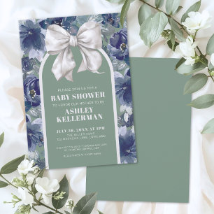 Invitation Sauge Verte Baby Shower avec un Nœud Floral