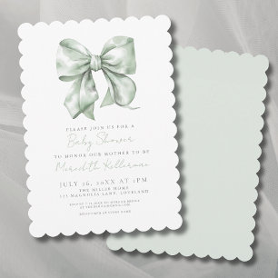 Invitation Sauge Verte Baby Shower avec un Simple Nœud