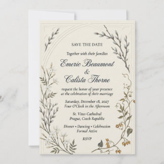 Invitation Saule femelle, Jasmin Blanc, Bordure d'Arche Gothi