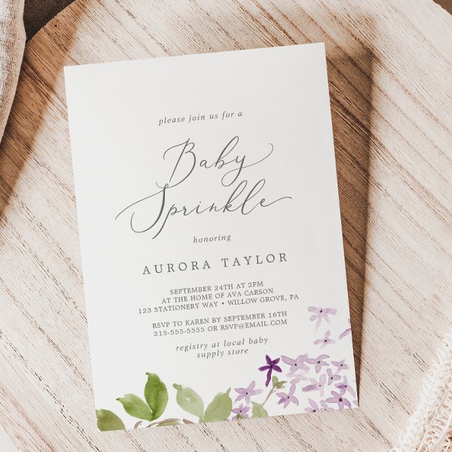 Invitation Saupoudrage de bébé Lilac rustique (Créateur téléchargé)