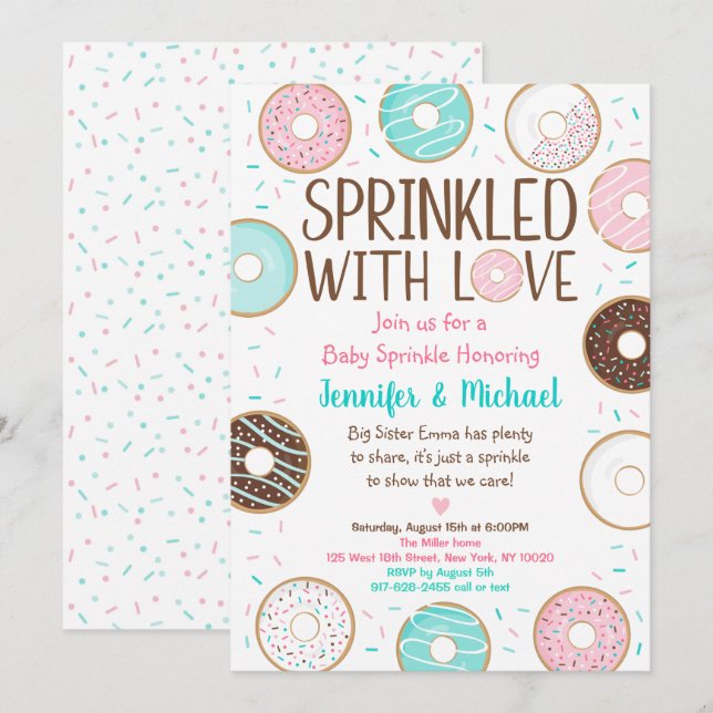 Invitation Saupoudré d'Amour Donut Bébé Sprinkle (Devant / Derrière)