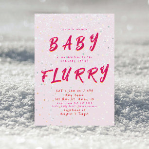Invitation Saupoudrer bébé hiver Flurier à neige rose