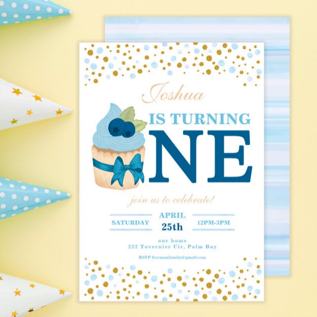 Invitation Saupoudrer de bleuets sucrés Cupcake 1er anniversa (Créateur téléchargé)