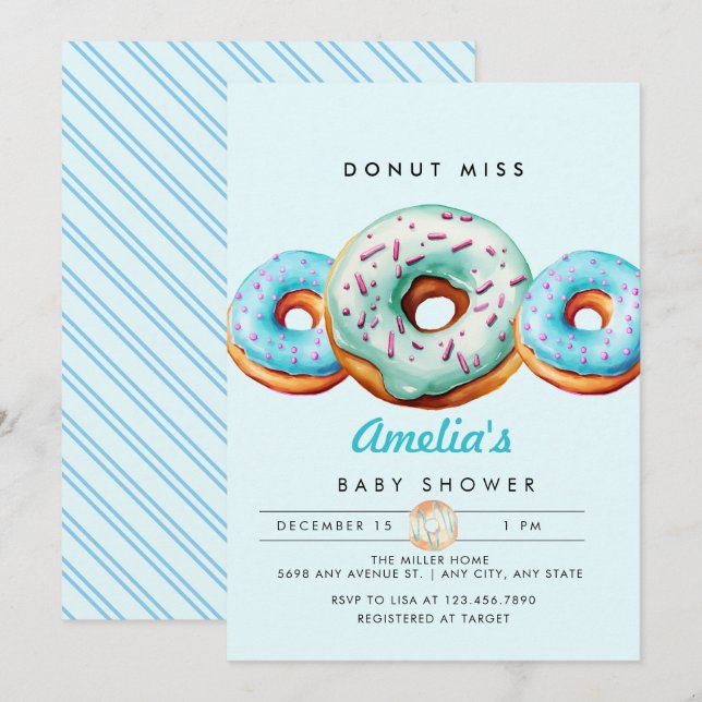 Invitation Saupoudrer la beigne | Baby shower Bleu (Devant / Derrière)