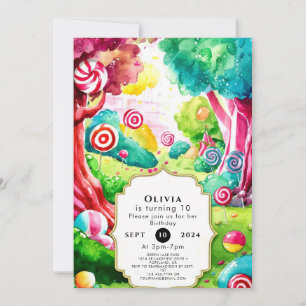 Invitation Saupoudrer l'aquarelle Candyland anniversaire