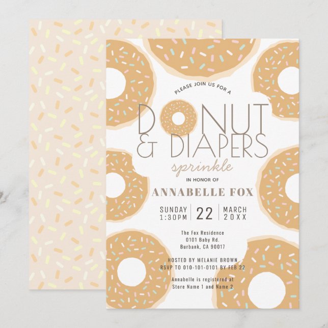 Invitation Saupoudrer le Baby shower de caramel de Donut & Di (Devant / Derrière)