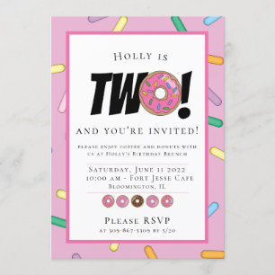 Invitation Saupoudrer rose beignets Brunch d'anniversaire