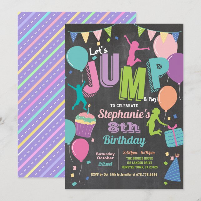 Invitation Saute la fête d'anniversaire. Tableau de bord de t (Devant / Derrière)