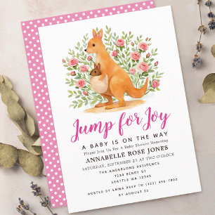 Invitation Sauter de Joie Mignonne Fille Kangourou Baby Showe